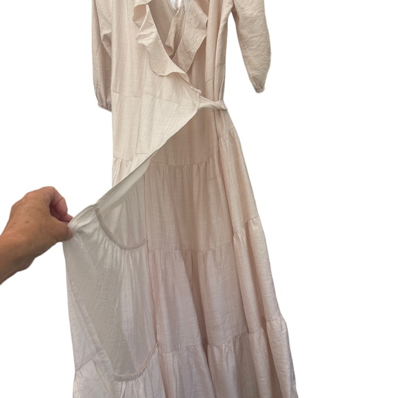 SIMPLEE SZ LARGE MAXI RUFFLED, WRAP AROUND BOHO CASCADING FLOWING DRESS. - Picture 4 of 10